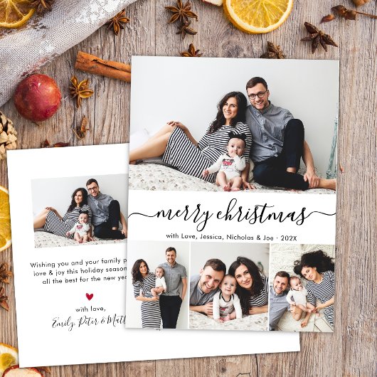 Stijlvol Script 4 Fotocollage Kerstvakantie Briefkaart