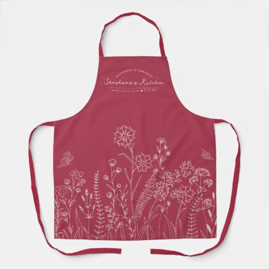 Stijlvol script, aangepast  Floral Apron Schort (Voorkant)