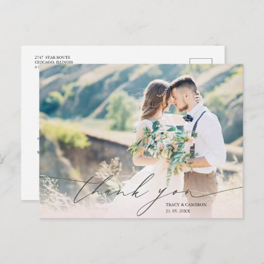 Stijlvol script aangepaste foto bruiloft dank u briefkaart (Voorkant / Achterkant)