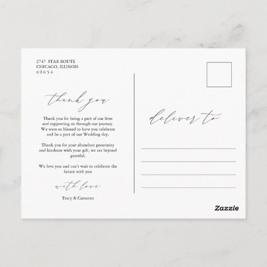 Stijlvol script aangepaste foto bruiloft dank u briefkaart (Achterkant)