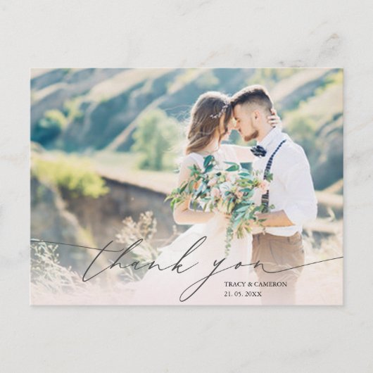 Stijlvol script aangepaste foto bruiloft dank u briefkaart (Voorkant)