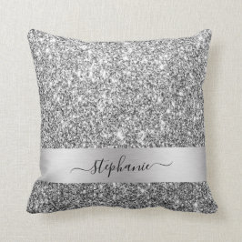 Stijlvol script aangepaste naam Silver Glitter Lux Kussen