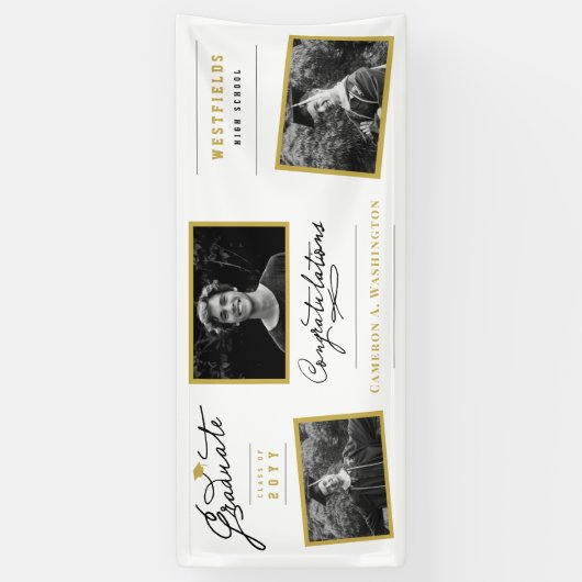 Stijlvol script Afstuderen 3 foto afstudeerfeest Spandoek (Verticaal)