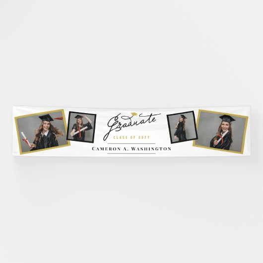 Stijlvol script Afstuderen 4 foto afstudeerfeest Spandoek (Horizontaal)