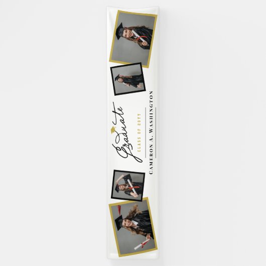 Stijlvol script Afstuderen 4 foto afstudeerfeest Spandoek (Verticaal)