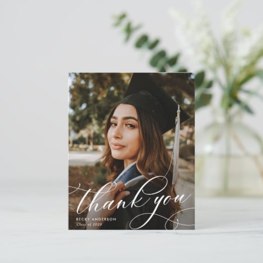 stijlvol script afstuderen bedankt kaart (Staand voorkant)