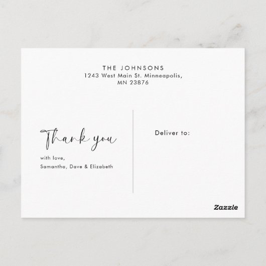 Stijlvol Script Baby shower Dank u Baby Foto Briefkaart (Achterkant)