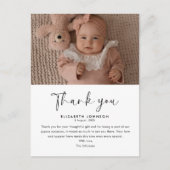 Stijlvol Script Baby shower Dank u Baby Foto Briefkaart (Voorkant)