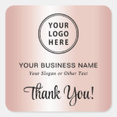 Stijlvol Script Bedrijfslogo Bedankt Roze Goud Vierkante Sticker (Voorkant)