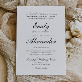 Stijlvol Script Black White Wedding Invitation Kaart