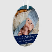 Stijlvol script blauw Mijn eerste kerstBaby Ornament (voorkant)