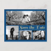 Stijlvol Script Blue Save the Date Collage Briefka Aankondigingskaart (Voorkant)