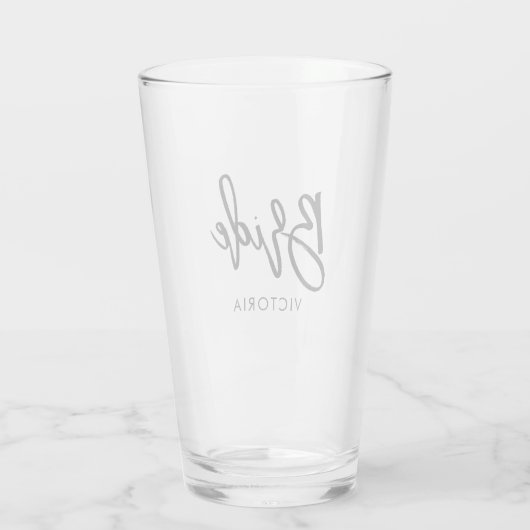 Stijlvol script "Bride" op maat Glas (Achterkant)