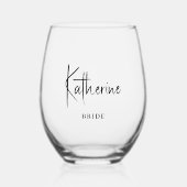 Stijlvol script "Bride" op maat Wijnglas Zonder Voet (Voorkant)