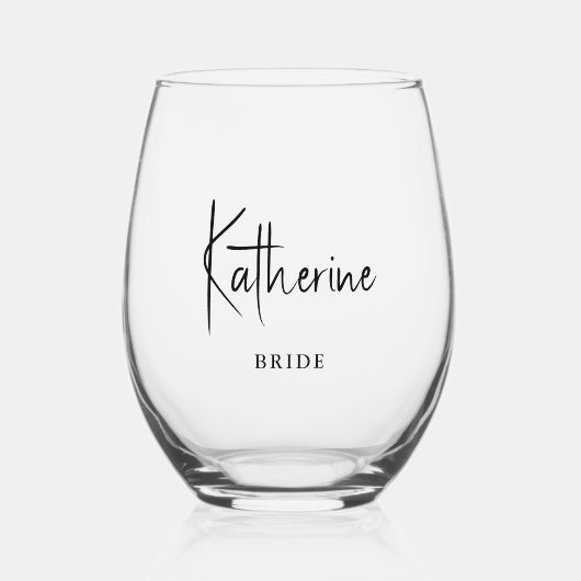 Stijlvol script "Bride" op maat Wijnglas Zonder Voet (Voorkant)