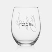 Stijlvol script "Bride" op maat Wijnglas Zonder Voet (Achterkant)