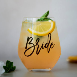 Stijlvol script "Bride" op maat Wijnglas Zonder Voet