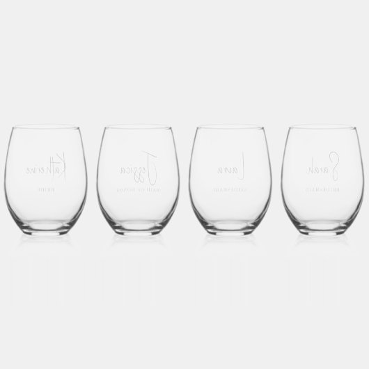 Stijlvol script bruids partij gepersonaliseerd wijnglas zonder voet (Achterkant)