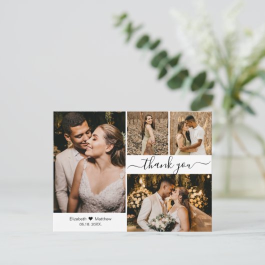 Stijlvol script bruiloft 4 Foto collage Hartelijk Briefkaart (Staand voorkant)
