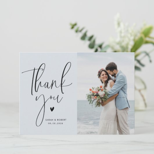 stijlvol script bruiloft bedankt fotokaart (Staand voorkant)