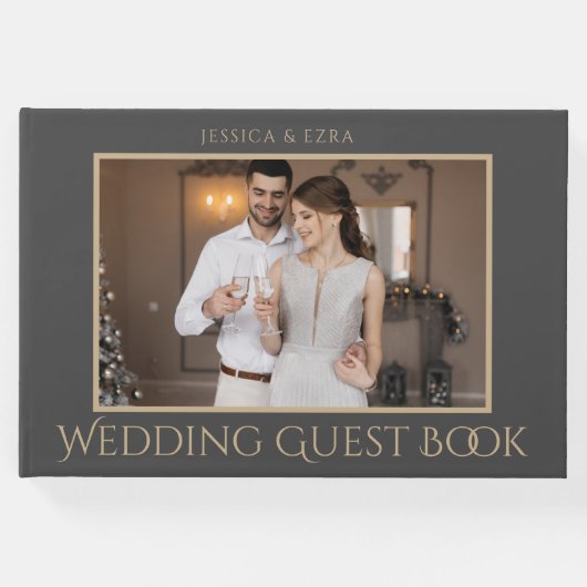 Stijlvol Script Donkergrijs en goud | Foto Gastenboek (Voorkant)