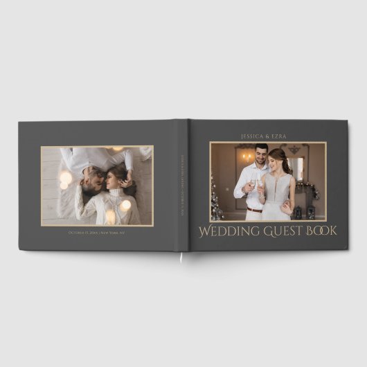 Stijlvol Script Donkergrijs en goud | Foto Gastenboek (Volledig)