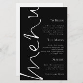Stijlvol script Eenvoudig zwart bruiloft menu (Voorkant / Achterkant)