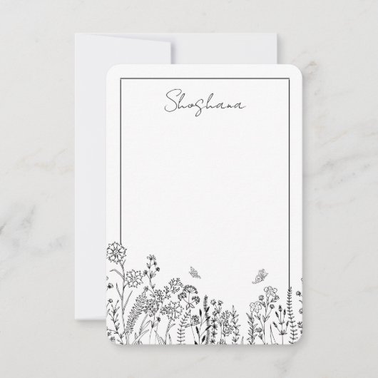 Stijlvol script Floral Sketch Hartelijk dank Notitiekaartje (Voorkant)