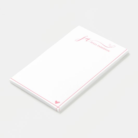Stijlvol Script Font Monogram Wit & Roze Post-it® Notes (Schuin)