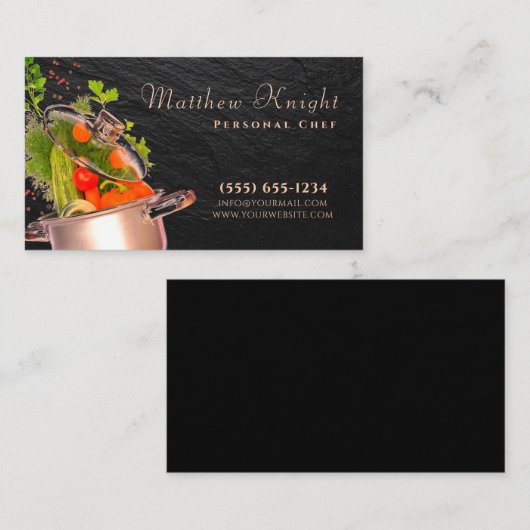 Stijlvol Script Food Pan Personal Chef Catering Visitekaartje (Voorkant / Achterkant)