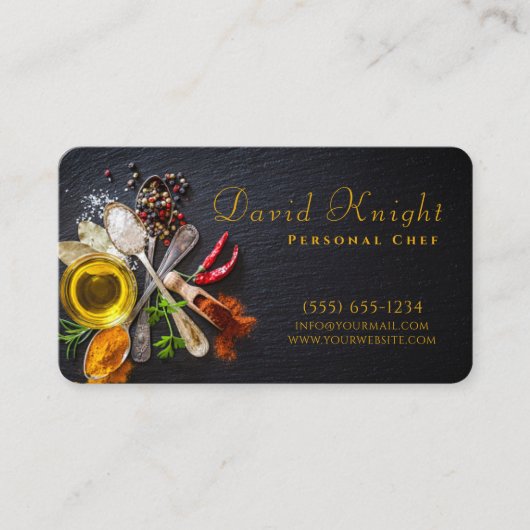 Stijlvol Script Food Spice Personal Chef Catering Visitekaartje (Voorkant)