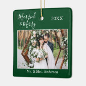 Stijlvol script, gehuwd en verrukt huwelijk groen keramisch ornament (Links)