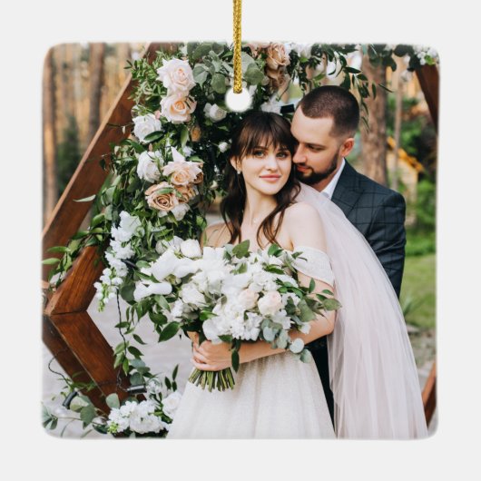 Stijlvol script, gehuwd en verrukt huwelijk groen keramisch ornament (Achterkant)