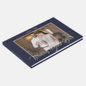 Stijlvol Script Gold en blauw | Foto Gastenboek (Hoek)