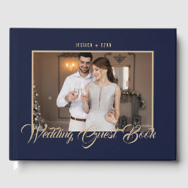 Stijlvol Script Gold en blauw | Foto Gastenboek