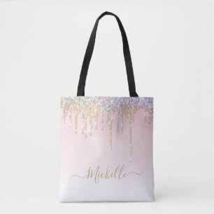 stijlvol script goud en zilveren glitter tote bag