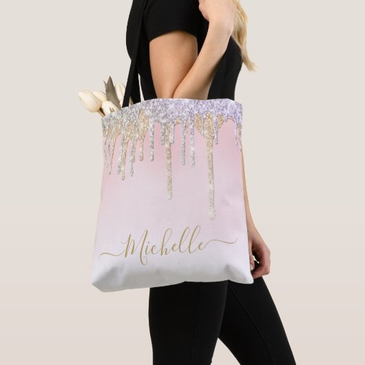 stijlvol script goud en zilveren glitter tote bag (Dichtbij)