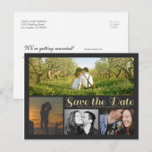 Stijlvol Script Grey Save the Date Collage Briefka Aankondigingskaart (Voorkant / Achterkant)