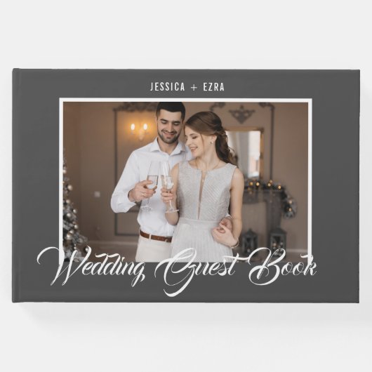 Stijlvol script grijs en wit | Foto Gastenboek (Voorkant)