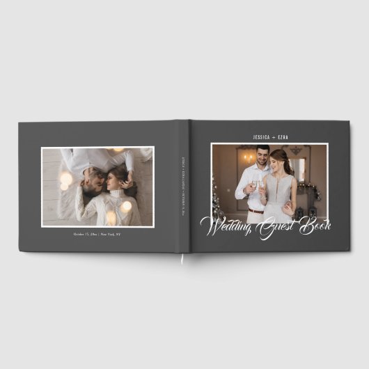 Stijlvol script grijs en wit | Foto Gastenboek (Volledig)