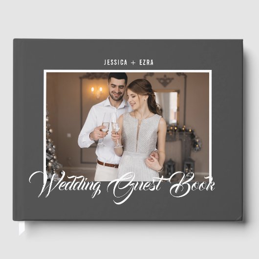 Stijlvol script grijs en wit | Foto Gastenboek (Voorkant)