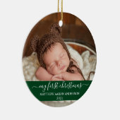 Stijlvol script groen Mijn eerste kerstBaby Keramisch Ornament (Rechts)
