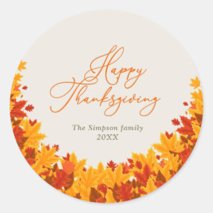 Stijlvol script Happy Thanksgiving Fall Leaves Ronde Sticker