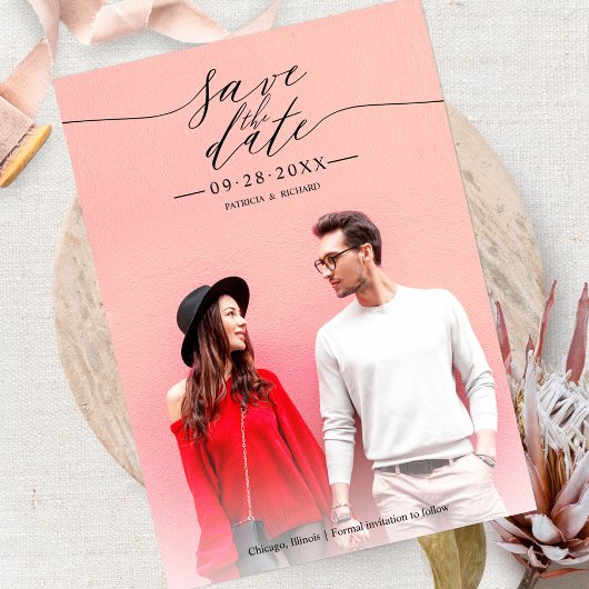 Stijlvol Script Huwelijk Save The Date Foto Kaart