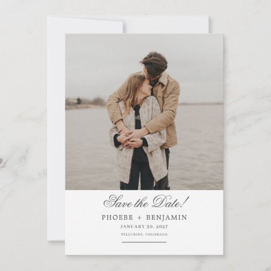 Stijlvol Script Huwelijksfoto Save The Date (Voorkant)