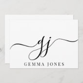 Stijlvol Script Initiaal zwart monogram op wit Notitiekaartje (Voorkant / Achterkant)