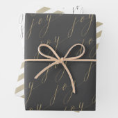 Stijlvol script Joy Black Gold White Holiday Inpakpapier Vel (In situ)