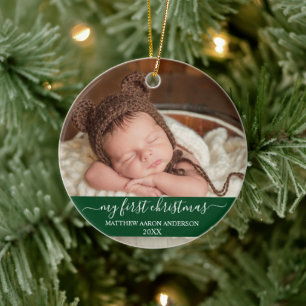 Stijlvol script Mijn eerste kerstBaby Groen Keramisch Ornament