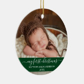Stijlvol script Mijn eerste kerstBaby Groen Keramisch Ornament (Rechts)