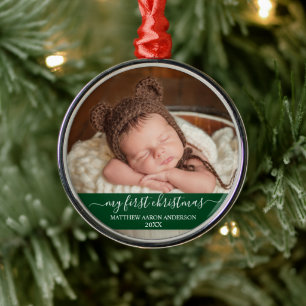 Stijlvol script Mijn eerste kerstBaby Groen Metalen Ornament